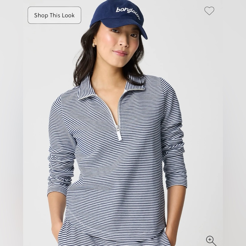 J Crew  Women's Striped Terry Half-Zip Pullover - Size XS Blue/white striped